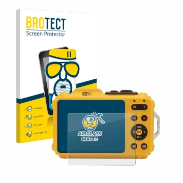 Vorderseite einer Produktverpackung mit dem Markenlogo BROTECT. Daneben ist das Gerät Kodak Pixpro WPZ2 mit dem zugehörigen Di