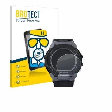 Vorderseite einer Produktverpackung mit dem Markenlogo BROTECT. Daneben ist das Gerät Casio G-Shock G-Squad GBD-300 mit dem zu