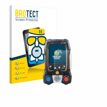 Vorderseite einer Produktverpackung mit dem Markenlogo BROTECT. Daneben ist das Gerät Testo 550s mit dem zugehörigen Displaysc
