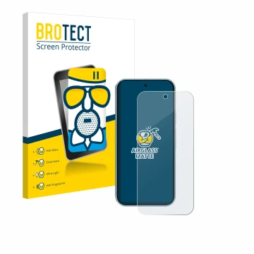 Vorderseite einer Produktverpackung mit dem Markenlogo BROTECT. Daneben ist das Gerät Google Pixel 9 mit dem zugehörigen Displ