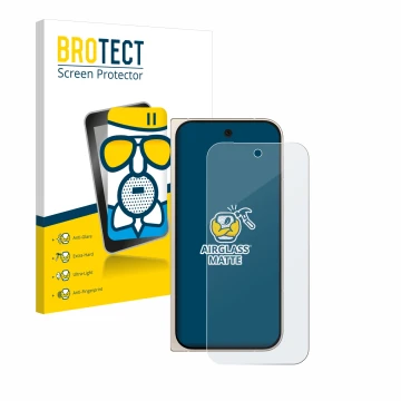 Vorderseite einer Produktverpackung mit dem Markenlogo BROTECT. Daneben ist das Gerät Google Pixel 9 Pro Fold mit dem zugehöri