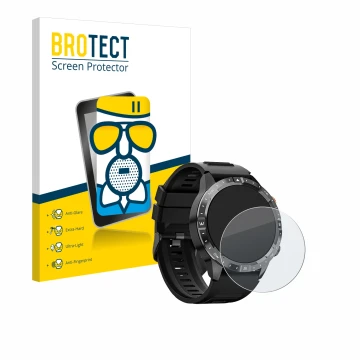 Vorderseite einer Produktverpackung mit dem Markenlogo BROTECT. Daneben ist das Gerät Sanorum Smartwatch 1.43