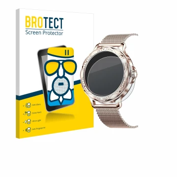 Vorderseite einer Produktverpackung mit dem Markenlogo BROTECT. Daneben ist das Gerät Darmowade Smartwatch 1.2