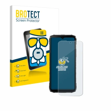 Vorderseite einer Produktverpackung mit dem Markenlogo BROTECT. Daneben ist das Gerät Doogee Blade 10 Ultra mit dem zugehörige