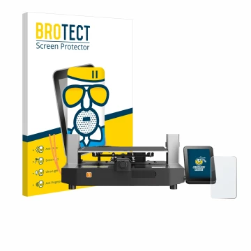 Vorderseite einer Produktverpackung mit dem Markenlogo BROTECT. Daneben ist das Gerät Anycubic Kobra 3 mit dem zugehörigen Dis