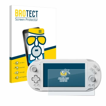 Vorderseite einer Produktverpackung mit dem Markenlogo BROTECT. Daneben ist das Gerät AYN Odin 2 Mini mit dem zugehörigen Disp