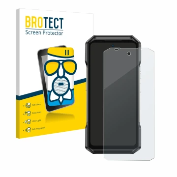 Vorderseite einer Produktverpackung mit dem Markenlogo BROTECT. Daneben ist das Gerät Ulefone Armor 27T Pro mit dem zugehörige