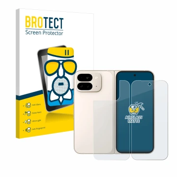 Vorderseite einer Produktverpackung mit dem Markenlogo BROTECT. Daneben ist das Gerät Google Pixel 9 Pro Fold (Display+Rücksei