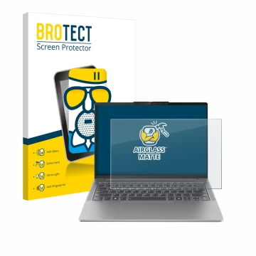 Vorderseite einer Produktverpackung mit dem Markenlogo BROTECT. Daneben ist das Gerät Lenovo IdeaPad Pro 5 14AHP9 mit dem zuge