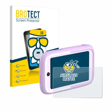 Vorderseite einer Produktverpackung mit dem Markenlogo BROTECT. Daneben ist das Gerät Myfirst Camera 50 mit dem zugehörigen Di