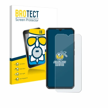 Vorderseite einer Produktverpackung mit dem Markenlogo BROTECT. Daneben ist das Gerät Oukitel WP50 mit dem zugehörigen Display