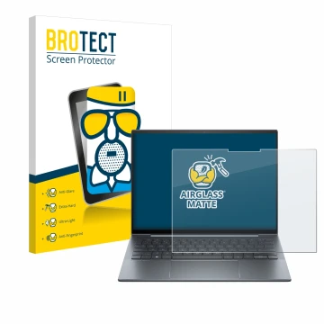Vorderseite einer Produktverpackung mit dem Markenlogo BROTECT. Daneben ist das Gerät HP Dragonfly 13.5