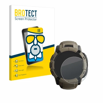 Vorderseite einer Produktverpackung mit dem Markenlogo BROTECT. Daneben ist das Gerät Garmin Instinct 2X Solar Tactical Editio