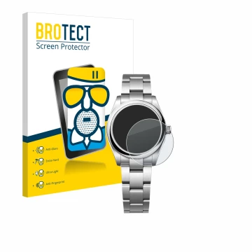 Vorderseite einer Produktverpackung mit dem Markenlogo BROTECT. Daneben ist das Gerät Rolex Oyster Perpetual 31 mit dem zugehö