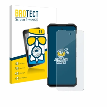 Vorderseite einer Produktverpackung mit dem Markenlogo BROTECT. Daneben ist das Gerät Doogee S200 mit dem zugehörigen Displays