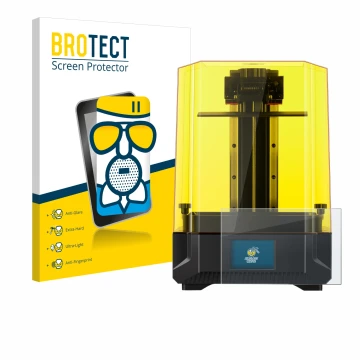 Vorderseite einer Produktverpackung mit dem Markenlogo BROTECT. Daneben ist das Gerät Anycubic Photon Mono X2 9,1