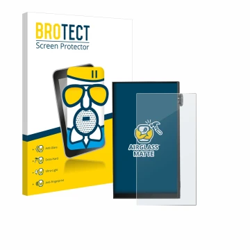 Vorderseite einer Produktverpackung mit dem Markenlogo BROTECT. Daneben ist das Gerät iBasso DX180 mit dem zugehörigen Display