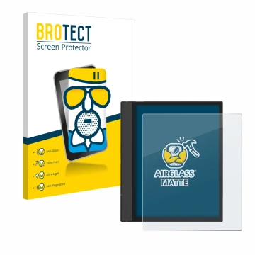 Vorderseite einer Produktverpackung mit dem Markenlogo BROTECT. Daneben ist das Gerät Boox Note Air 4 C mit dem zugehörigen Di