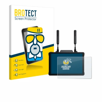 Vorderseite einer Produktverpackung mit dem Markenlogo BROTECT. Daneben ist das Gerät Hollyland Pyro 7 mit dem zugehörigen Dis
