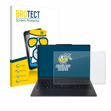 Vorderseite einer Produktverpackung mit dem Markenlogo BROTECT. Daneben ist das Gerät Lenovo ThinkPad X1 Carbon Gen 13 14