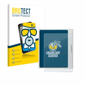 Vorderseite einer Produktverpackung mit dem Markenlogo BROTECT. Daneben ist das Gerät Boox Go Color 7 White Edition mit dem zu