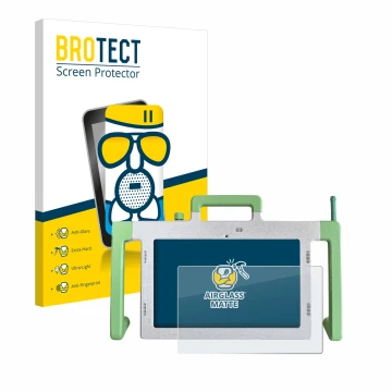 Vorderseite einer Produktverpackung mit dem Markenlogo BROTECT. Daneben ist das Gerät Telemarie Tablet 10.1