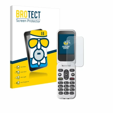 Vorderseite einer Produktverpackung mit dem Markenlogo BROTECT. Daneben ist das Gerät Doro 2820 mit dem zugehörigen Displaysch