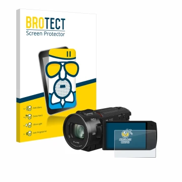 Vorderseite einer Produktverpackung mit dem Markenlogo BROTECT. Daneben ist das Gerät Panasonic HC-VX3 mit dem zugehörigen Dis