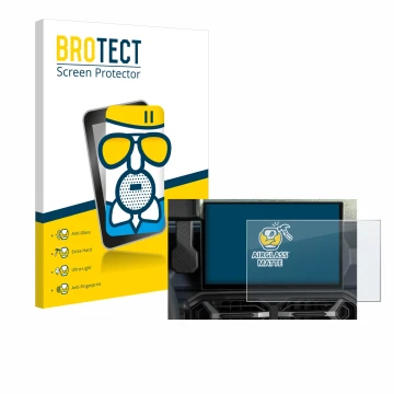 Vorderseite einer Produktverpackung mit dem Markenlogo BROTECT. Daneben ist das Gerät Dacia Duster Infotainment System (2024) 