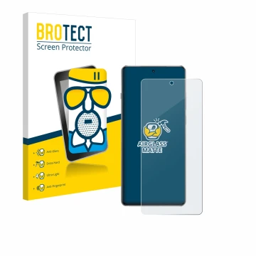 Vorderseite einer Produktverpackung mit dem Markenlogo BROTECT. Daneben ist das Gerät OnePlus 13R mit dem zugehörigen Displays