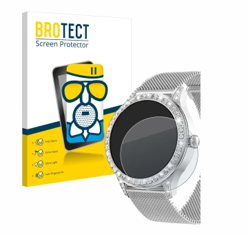 Vorderseite einer Produktverpackung mit dem Markenlogo BROTECT. Daneben ist das Gerät Powerwill Smartwatch 1.27