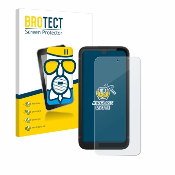 Vorderseite einer Produktverpackung mit dem Markenlogo BROTECT. Daneben ist das Gerät Volla Phone X23 mit dem zugehörigen Disp