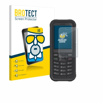 Vorderseite einer Produktverpackung mit dem Markenlogo BROTECT. Daneben ist das Gerät Sonim XP100 mit dem zugehörigen Displays