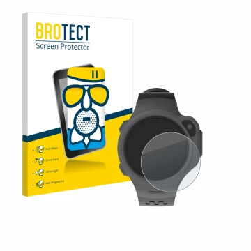 Vorderseite einer Produktverpackung mit dem Markenlogo BROTECT. Daneben ist das Gerät myFirst Fone R1 mit dem zugehörigen Disp