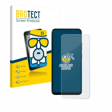 Vorderseite einer Produktverpackung mit dem Markenlogo BROTECT. Daneben ist das Gerät Motorola Moto G05 mit dem zugehörigen Di