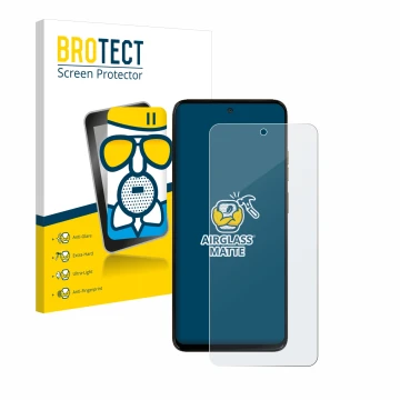 Vorderseite einer Produktverpackung mit dem Markenlogo BROTECT. Daneben ist das Gerät Motorola Moto G15 Power mit dem zugehöri