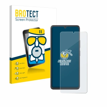 Vorderseite einer Produktverpackung mit dem Markenlogo BROTECT. Daneben ist das Gerät Cubot A20 mit dem zugehörigen Displaysch