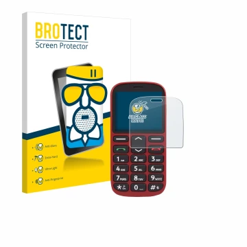 Vorderseite einer Produktverpackung mit dem Markenlogo BROTECT. Daneben ist das Gerät Doro 1360 mit dem zugehörigen Displaysch