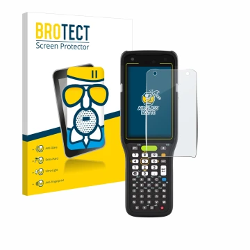 Vorderseite einer Produktverpackung mit dem Markenlogo BROTECT. Daneben ist das Gerät Zebra MC3400 mit dem zugehörigen Display