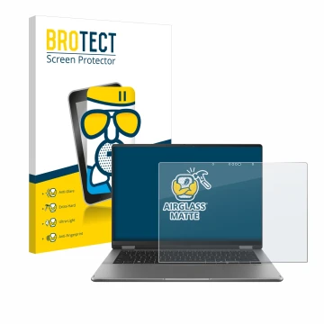 Vorderseite einer Produktverpackung mit dem Markenlogo BROTECT. Daneben ist das Gerät ASUS Vivobook 14 Flip TP3407 mit dem zug