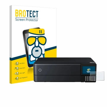 Vorderseite einer Produktverpackung mit dem Markenlogo BROTECT. Daneben ist das Gerät Epson EcoTank ET-8550 mit dem zugehörige