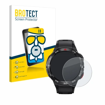 Vorderseite einer Produktverpackung mit dem Markenlogo BROTECT. Daneben ist das Gerät Xiaomi Mibro GS Pro mit dem zugehörigen 