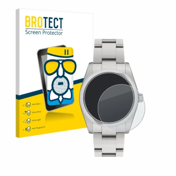 Vorderseite einer Produktverpackung mit dem Markenlogo BROTECT. Daneben ist das Gerät Rolex Oyster Perpetual 34 mit dem zugehö