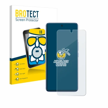 Vorderseite einer Produktverpackung mit dem Markenlogo BROTECT. Daneben ist das Gerät Vivo V50 mit dem zugehörigen Displayschu