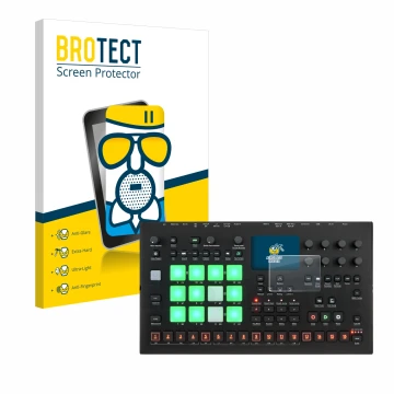 Vorderseite einer Produktverpackung mit dem Markenlogo BROTECT. Daneben ist das Gerät Elektron Analog Rytm MKII mit dem zugehö