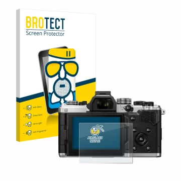 Vorderseite einer Produktverpackung mit dem Markenlogo BROTECT. Daneben ist das Gerät OM System OM-3 mit dem zugehörigen Displ