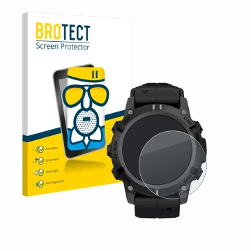 Vorderseite einer Produktverpackung mit dem Markenlogo BROTECT. Daneben ist das Gerät Garmin Descent G2 mit dem zugehörigen Di