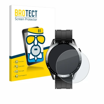 Vorderseite einer Produktverpackung mit dem Markenlogo BROTECT. Daneben ist das Gerät Tracer Smartwatch SM9 mit dem zugehörige