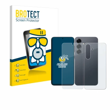 Vorderseite einer Produktverpackung mit dem Markenlogo BROTECT. Daneben ist das Gerät Samsung Galaxy S25 Enterprise Edition (D