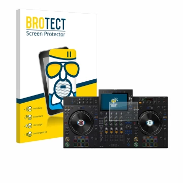 Vorderseite einer Produktverpackung mit dem Markenlogo BROTECT. Daneben ist das Gerät Pioneer XDJ-AZ mit dem zugehörigen Displ